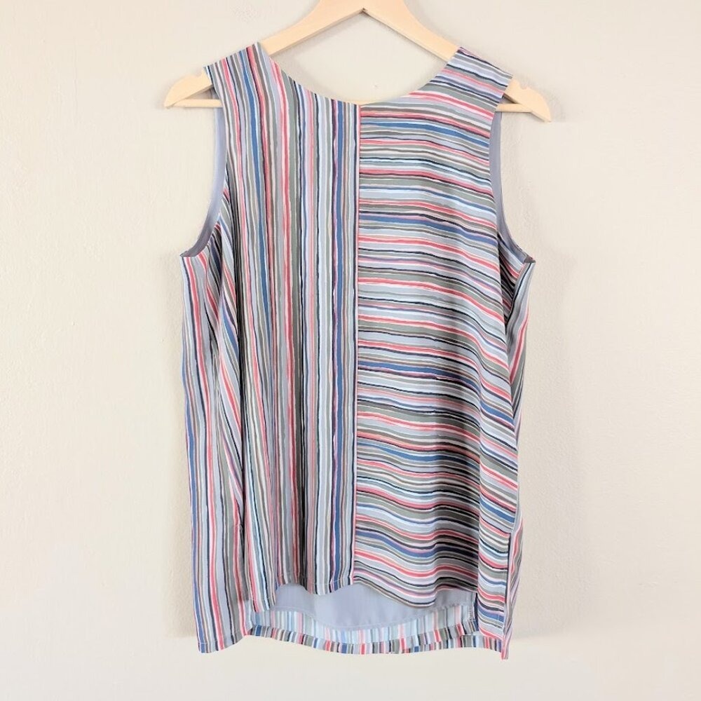 Nic + Zoe Colorful Artsy Striped Tank Open Layered Back Office Work Business M